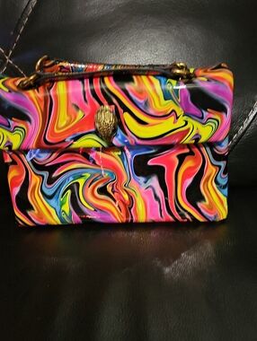 Multicolor Swirl Patent Shoulder Bag - Vibrant Rainbow Print